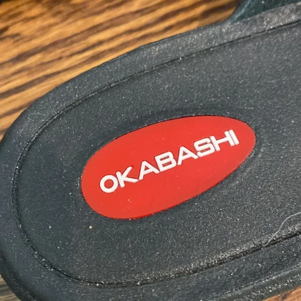 OKABASHI M/L(8-9) Black Venice Cross Strap Slide Sandals Rubber Waterproof